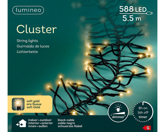 Lichterkette CLUSTER 588 LED 5,5 m Soft Gold, schwarzes Kabel