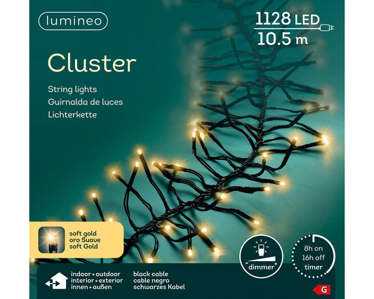 Lichterkette CLUSTER 1128 LED 10,5 m Soft Gold, schwarzes Kabel