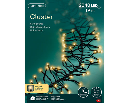 Lichterkette CLUSTER 2040 LED 19 m Soft Gold, schwarzes Kabel