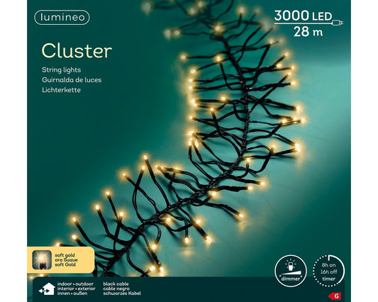 Lichterkette CLUSTER 3000 LED 28 m Soft Gold, schwarzes Kabel