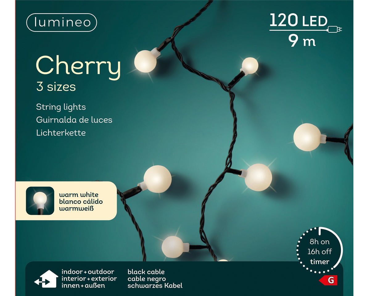 B-Ware Lichterkette CHERRY 120 LED 9 m warm weiß, schwarzes Kabel