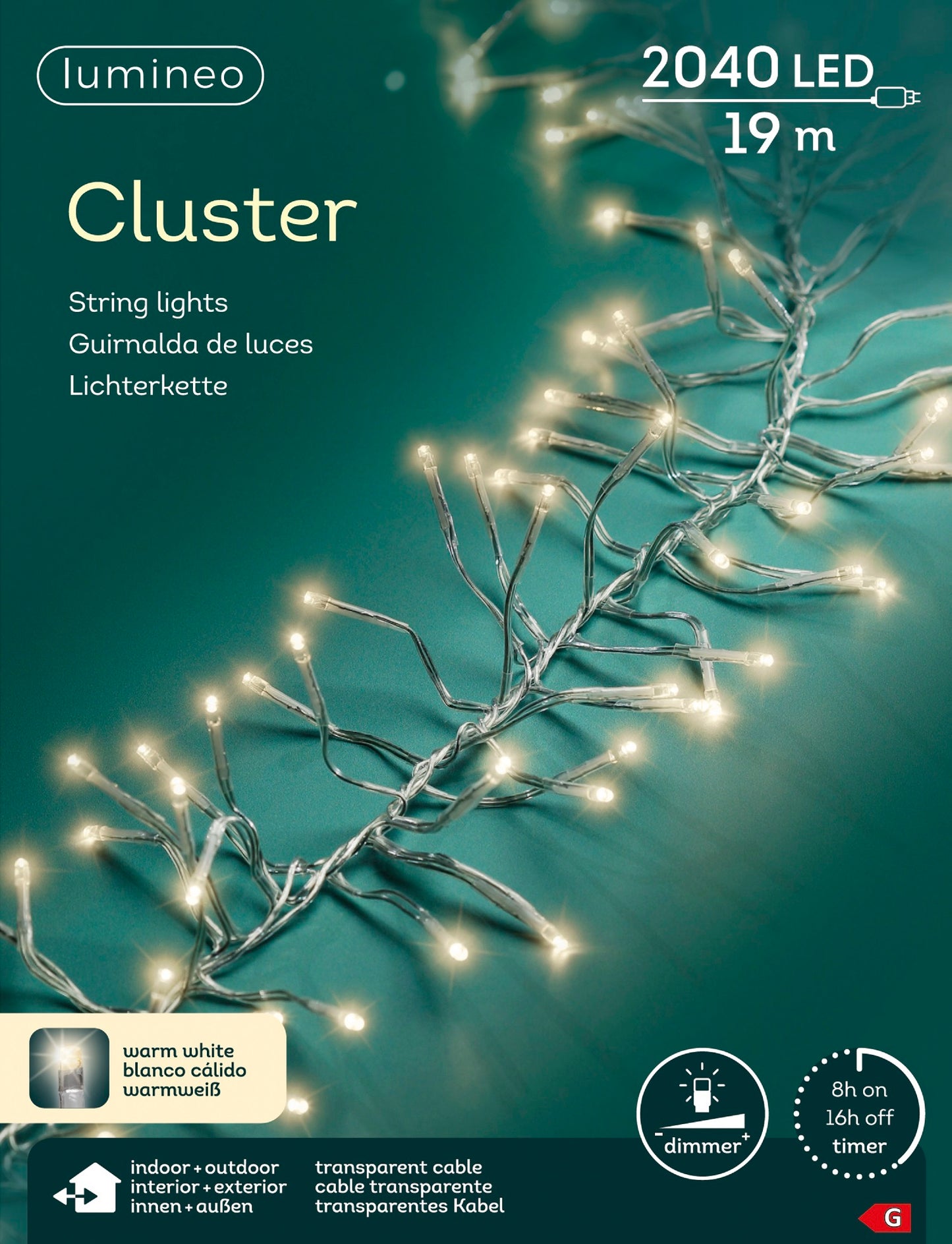 B-Ware Lichterkette Cluster 2040 LED 19 m warm weiß, transparentes Kabel