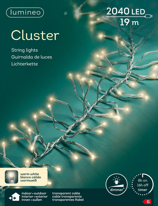 B-Ware Lichterkette Cluster 2040 LED 19 m warm weiß, transparentes Kabel