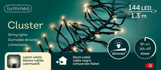B-Ware Lichterkette CLUSTER 144 LED 1,3 m warm weiß, schwarzes Kabel