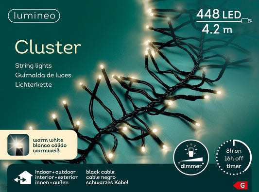 Lichterkette CLUSTER 448 LED 4,2 m warm weiß, schwarzes Kabel