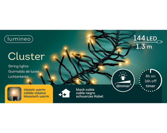 Lichterkette CLUSTER 144 LED 1,3 m klassisch warm, schwarzes Kabel
