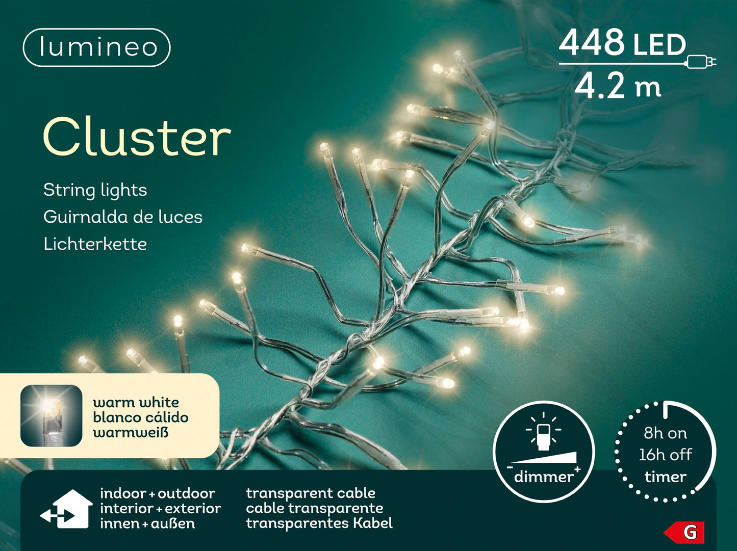 B-Ware Lichterkette Cluster 448 LED 4,2 m warm weiß, transparentes Kabel