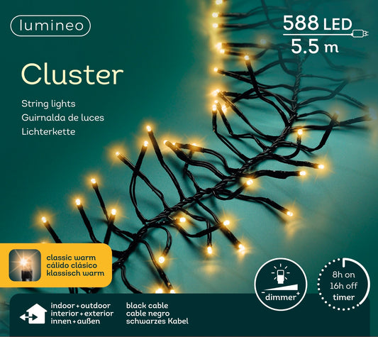 Lichterkette CLUSTER 588 LED 5,5 m klassisch warm, schwarzes Kabel