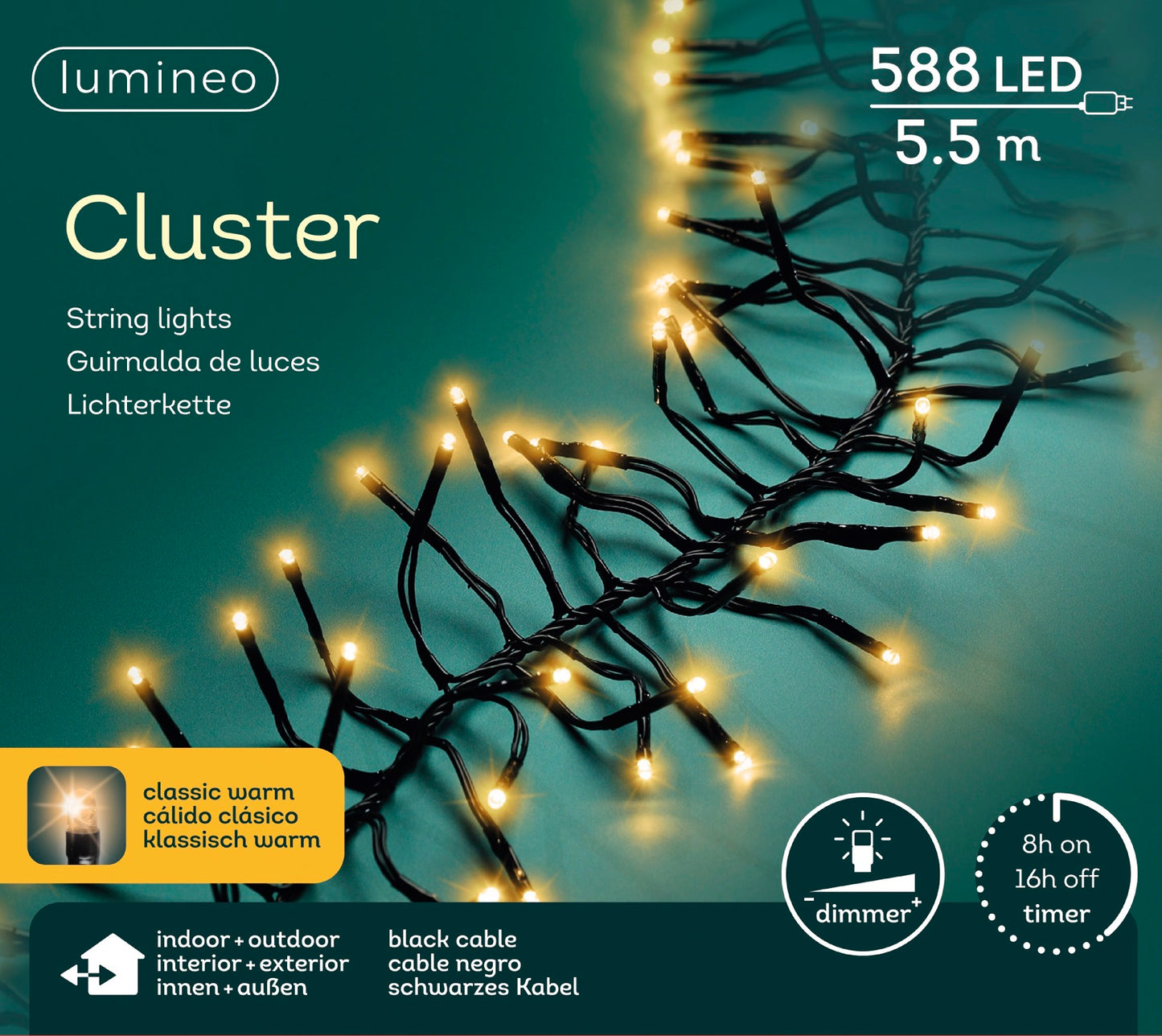 B-Ware Lichterkette CLUSTER 588 LED 5,5 m klassisch warm, schwarzes Kabel