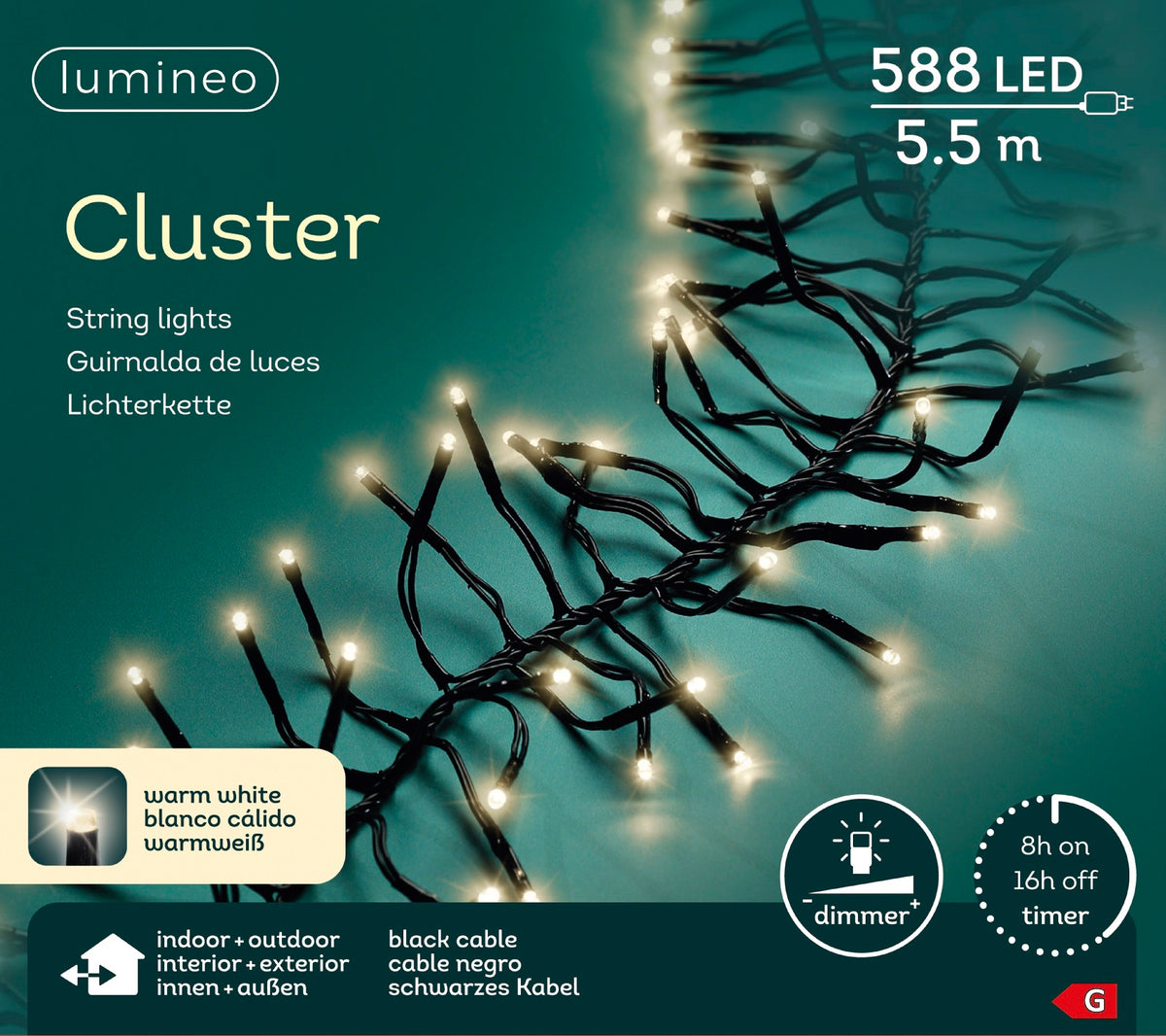 B-Ware Lichterkette CLUSTER 588 LED 5,5 m warm weiß, schwarzes Kabel