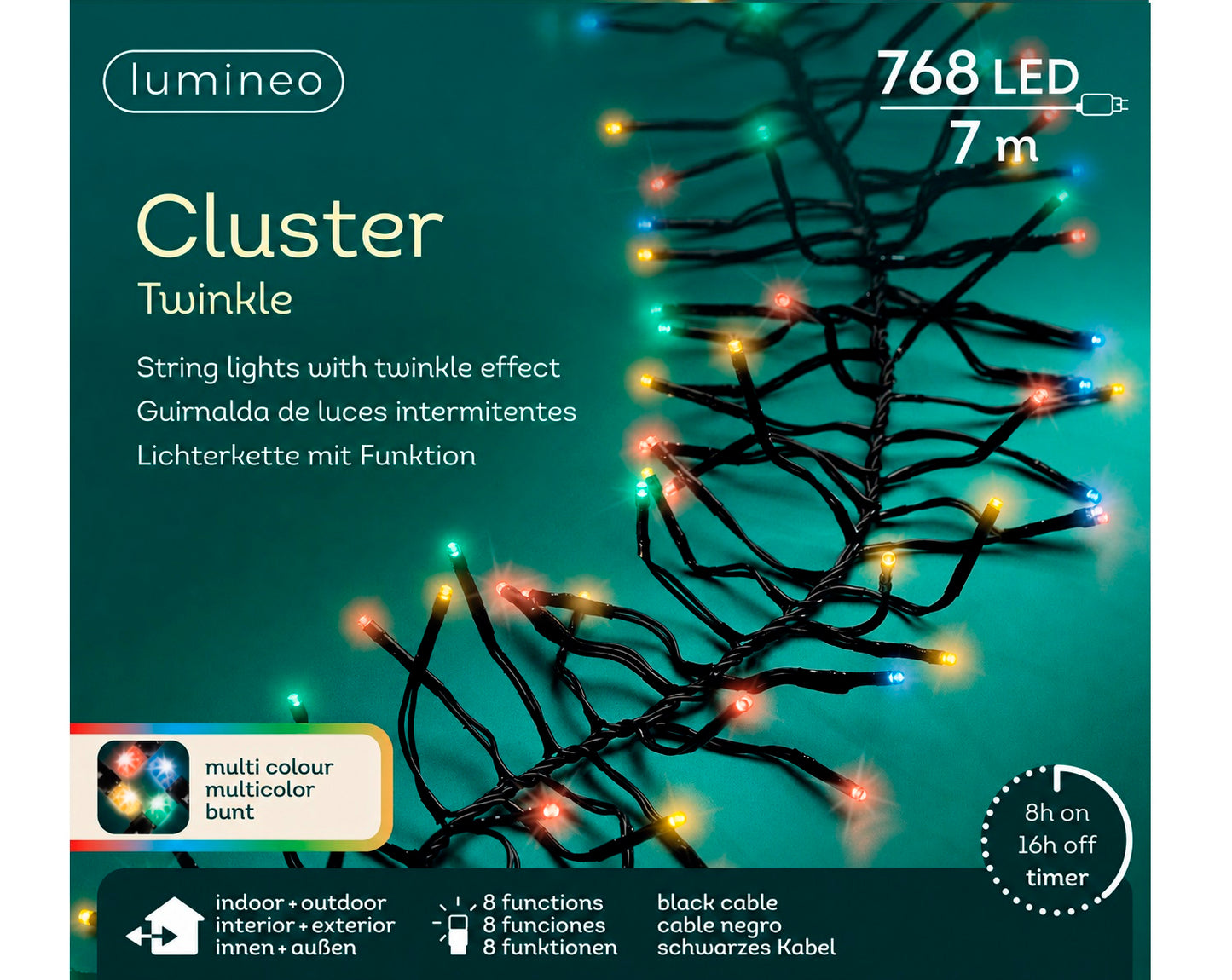 Lichterkette CLUSTER TWINKLE 768 LED 7 m BUNT, schwarzes Kabel