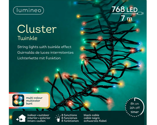 Lichterkette CLUSTER TWINKLE 768 LED 7 m BUNT, schwarzes Kabel