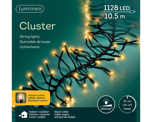 Lichterkette CLUSTER 1128 LED 10,5 m klassisch warm, schwarzes Kabel