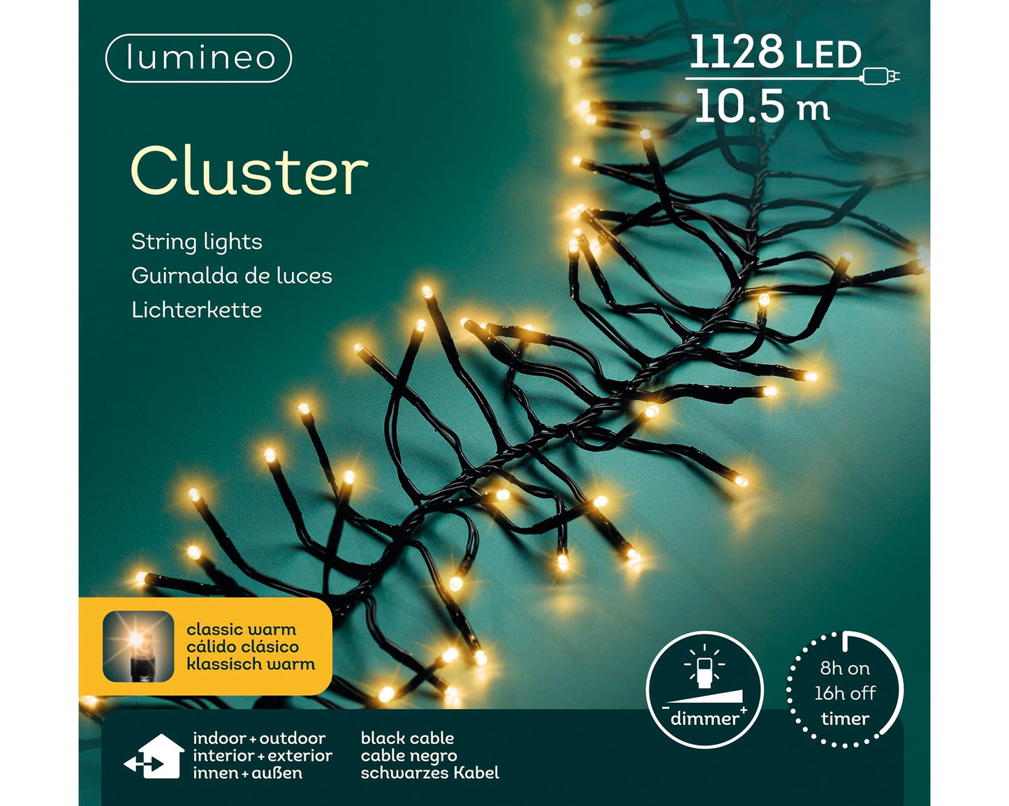 B-Ware Lichterkette CLUSTER 1128 LED 10,5 m klassisch warm, schwarzes Kabel
