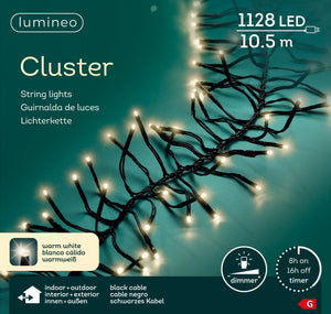 Lichterkette Cluster 1128 LED 10,5 m warm weiß, schwarzes Kabel
