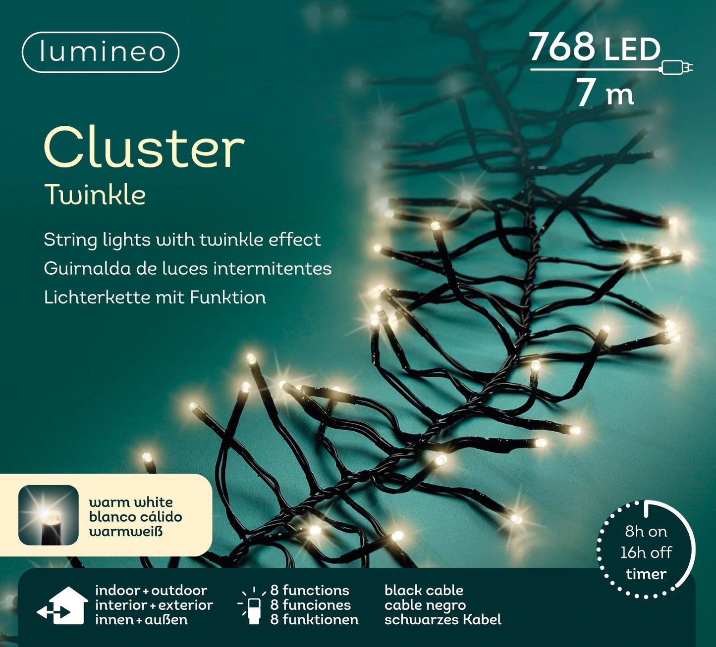 Lichterkette CLUSTER TWINKLE 768 LED 7 m warm weiß, schwarzes Kabel