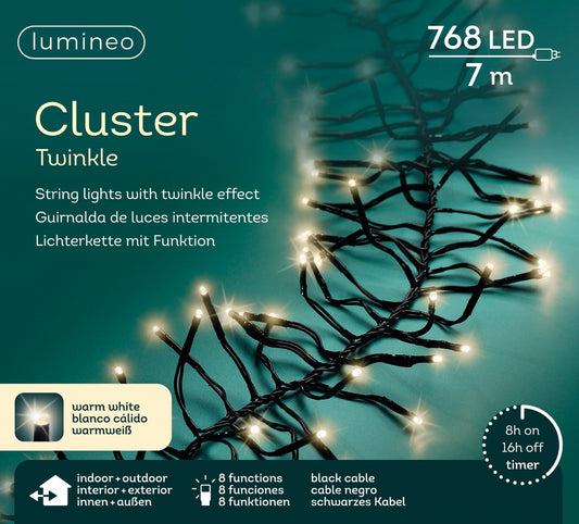 Lichterkette CLUSTER TWINKLE 768 LED 7 m warm weiß, schwarzes Kabel
