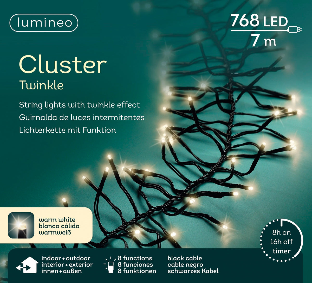 B-Ware Lichterkette CLUSTER TWINKLE 768 LED 7 m warm weiß, schwarzes Kabel