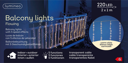 Balkonbeleuchtung 220 LED 2x1 m warm weiß, transparentes Kabel