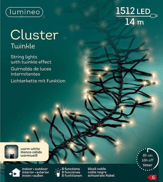 B-Ware Lichterkette CLUSTER TWINKLE 1512 LED 14 m warm weiß, schwarzes Kabel
