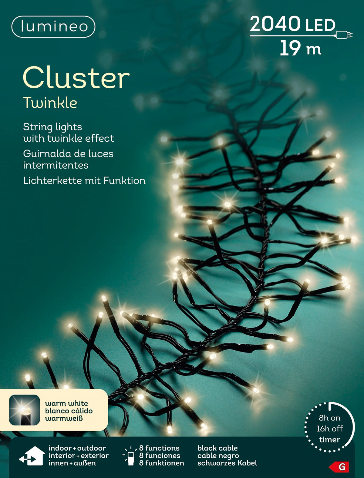 B-Ware Lichterkette CLUSTER TWINKLE 2040 LED 19 m warm weiß, schwarzes Kabel