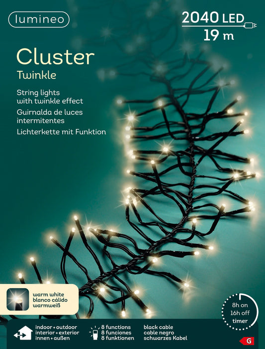 B-Ware Lichterkette CLUSTER TWINKLE 2040 LED 19 m warm weiß, schwarzes Kabel
