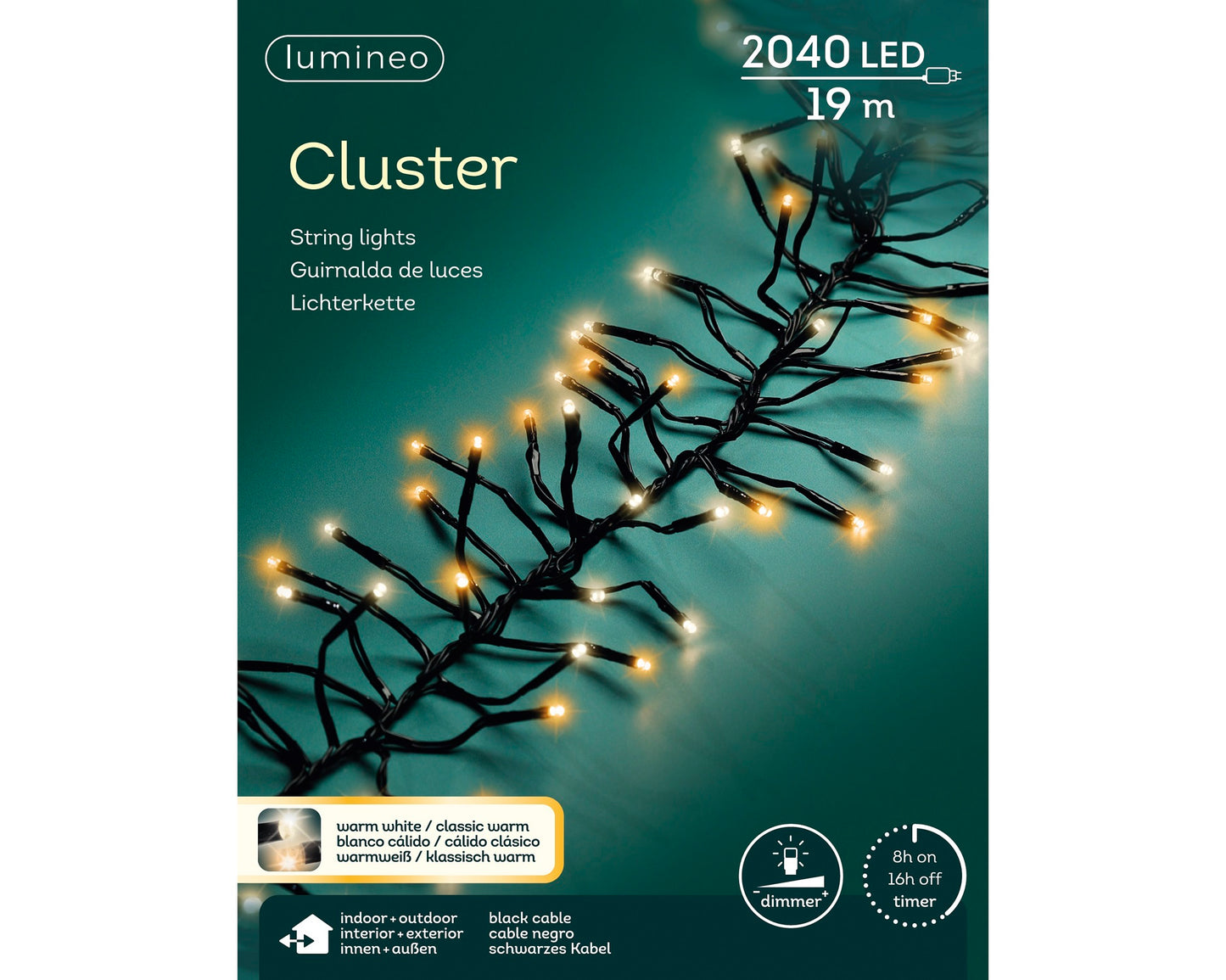 Lichterkette CLUSTER 2040 LED 19 m, 2-farbig: warm weiß + klassisch warm