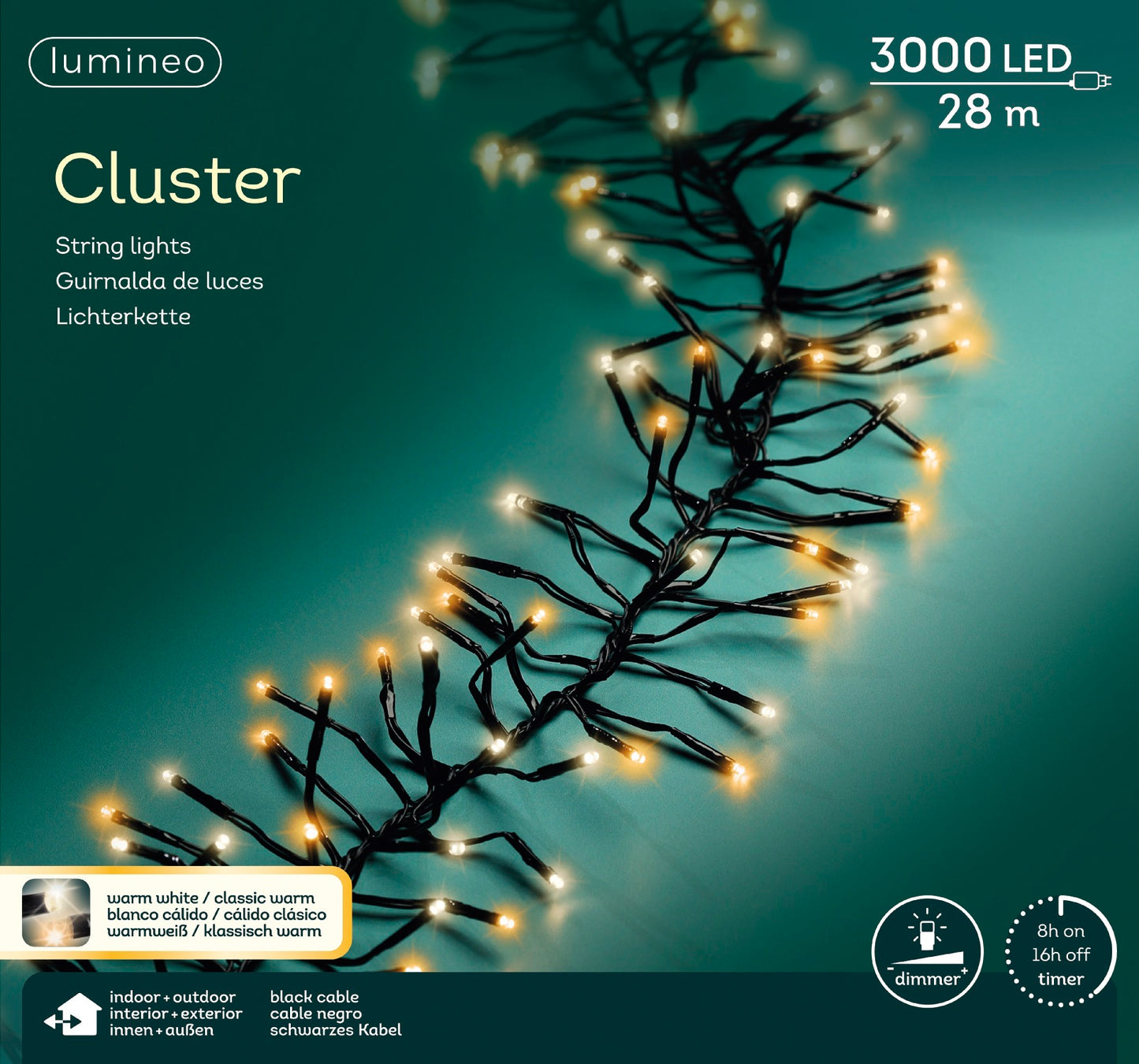 Lichterkette Cluster 3000 LED 28 m, 2-farbig: warm weiß / klassisch warm