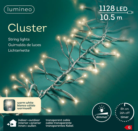 Lichterkette CLUSTER 1128 LED 10,5 m warm weiß, transparentes Kabel