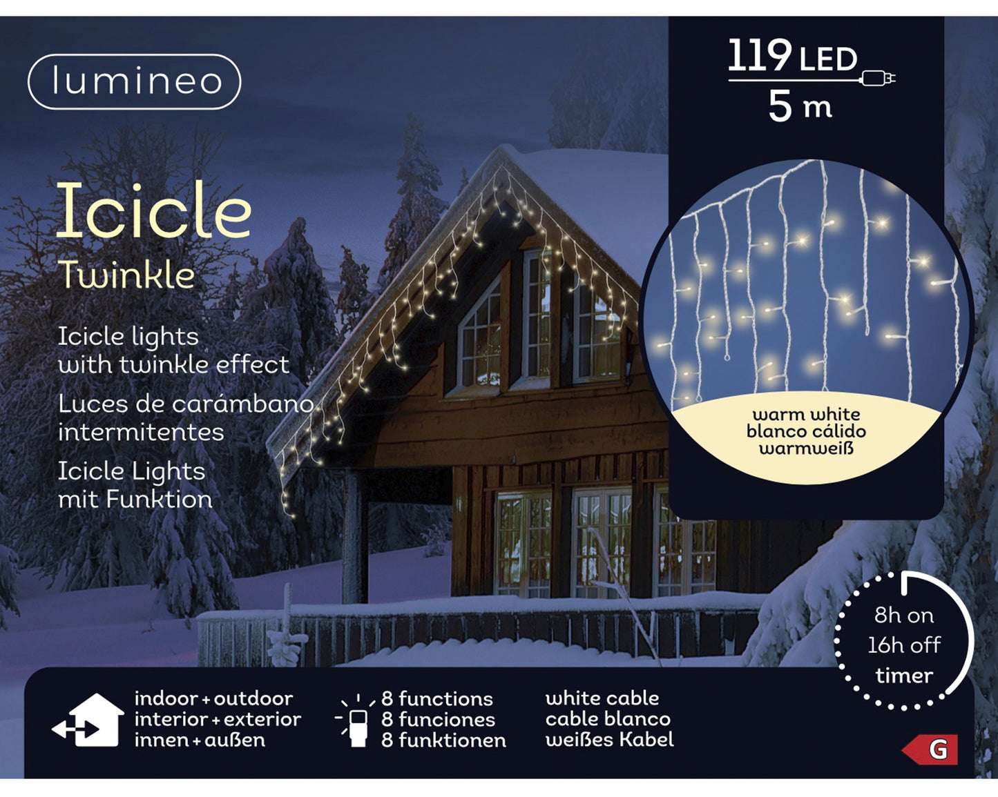 Lichtervorhang ICICLE TWINKLE 119 LED 5 m warm weiß, weißes Kabel