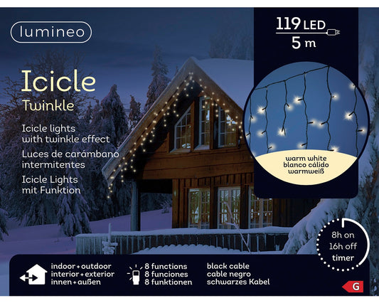 Lichtervorhang ICICLE TWINKLE 119 LED 5 m warm weiß, schwarzes Kabel