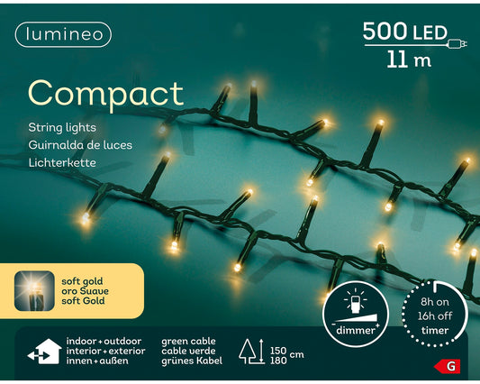 Lichterkette COMPACT 500 LED 11 m, Soft Gold, grünes Kabel