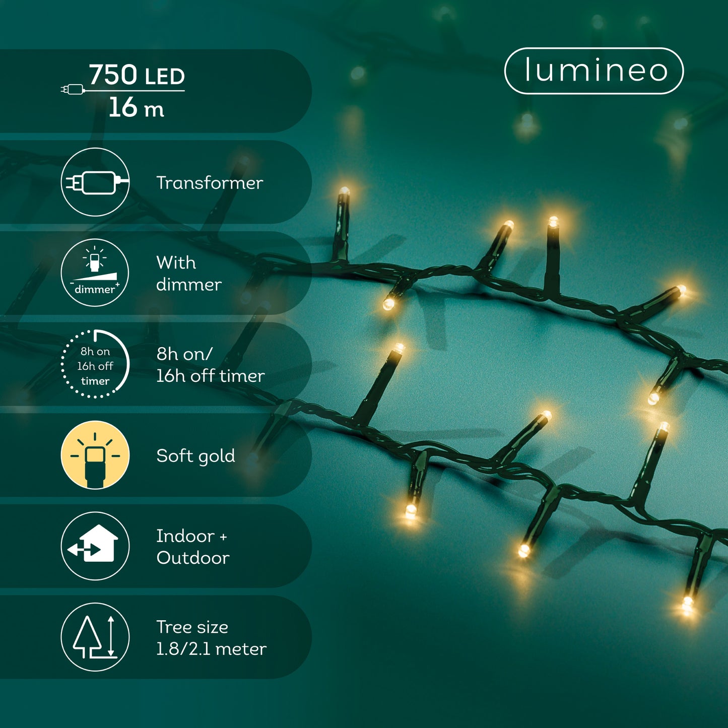 Lichterkette COMPACT 750 LED 16 m, Soft Gold, grünes Kabel