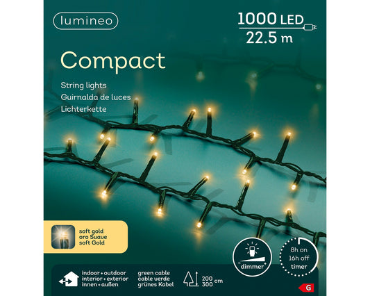 Lichterkette COMPACT 1000 LED 22,5 m, Soft Gold, grünes Kabel