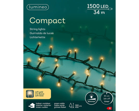 Lichterkette COMPACT 1500 LED 34 m, Soft Gold, grünes Kabel