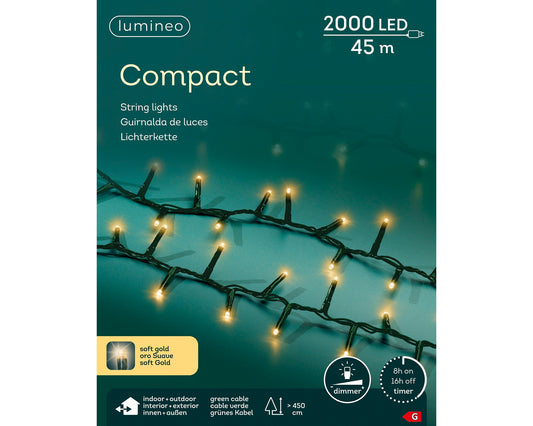 Lichterkette COMPACT 2000 LED 45 m, Soft Gold, grünes Kabel