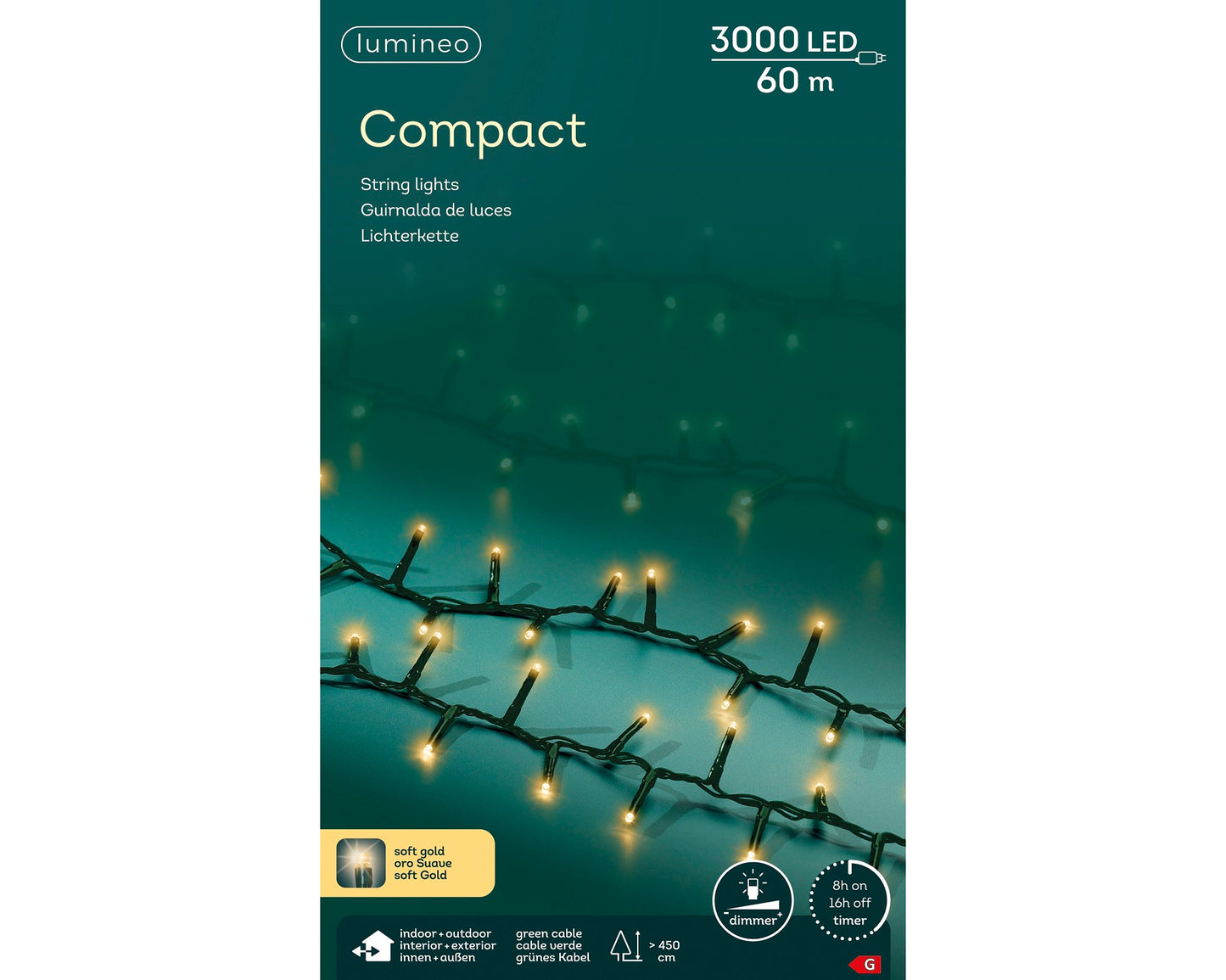 Lichterkette COMPACT 3000 LED 60 m, Soft Gold, grünes Kabel