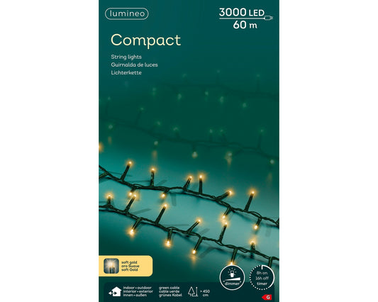 Lichterkette COMPACT 3000 LED 60 m, Soft Gold, grünes Kabel