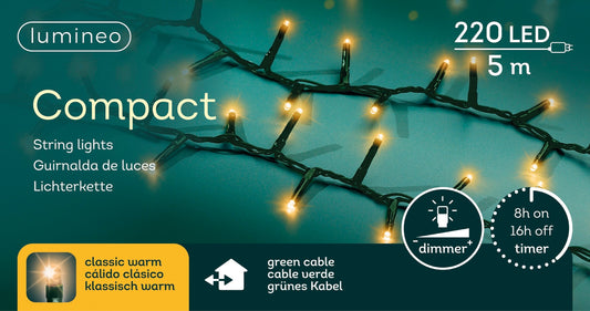 Lichterkette COMPACT 220 LED 5 m klassisch warm, grünes Kabel