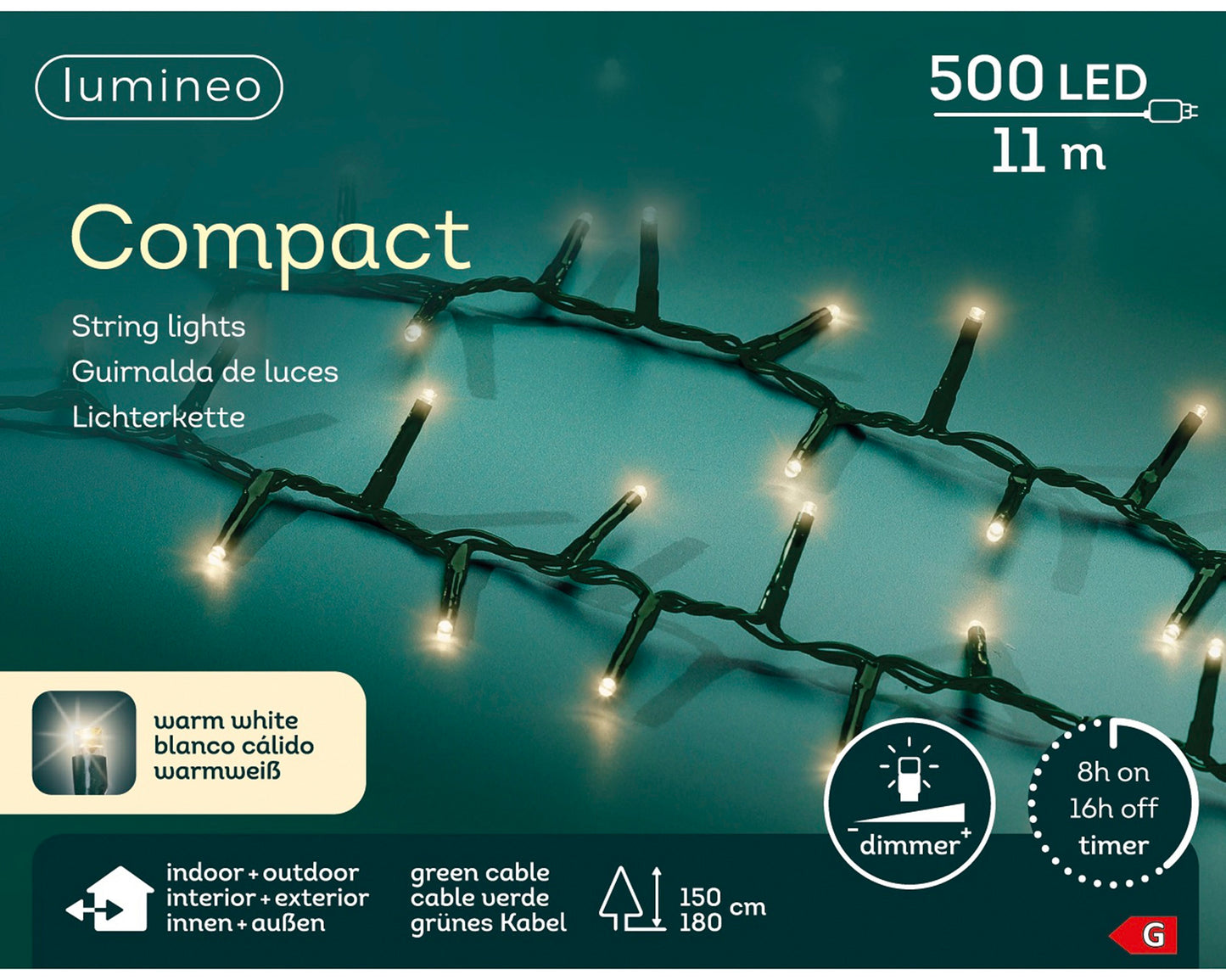 B-Ware Lichterkette COMPACT 500 LED 11 m warm weiß, grünes Kabel