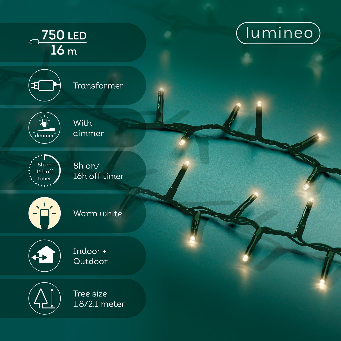 Lichterkette COMPACT 750 LED 16 m warm weiß, grünes Kabel