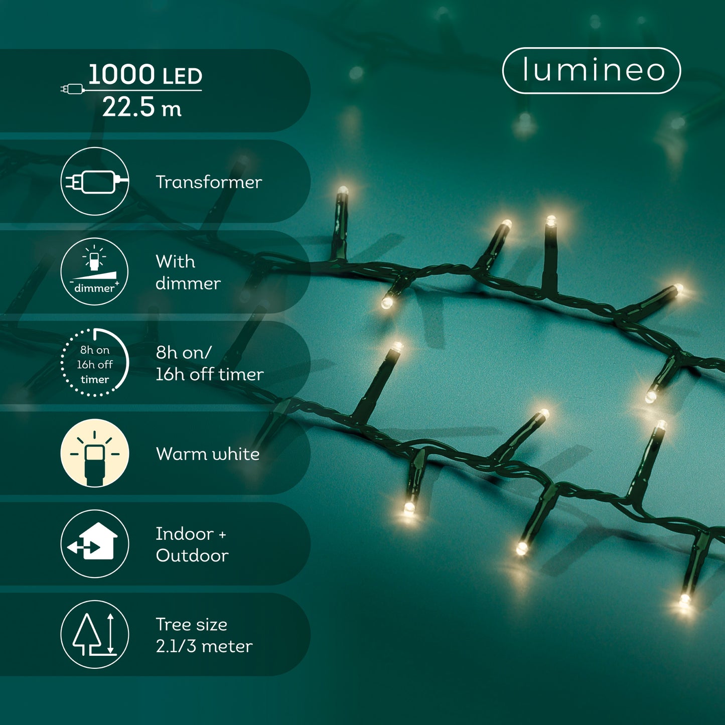 Lichterkette COMPACT 1000 LED 22,5 m warm weiß, grünes Kabel