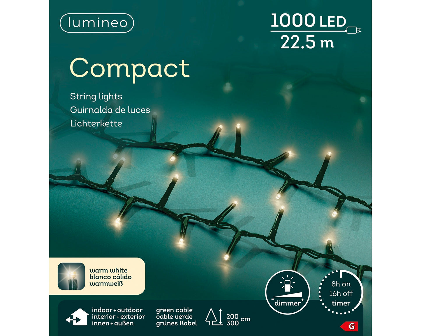 Lichterkette COMPACT 1000 LED 22,5 m warm weiß, grünes Kabel
