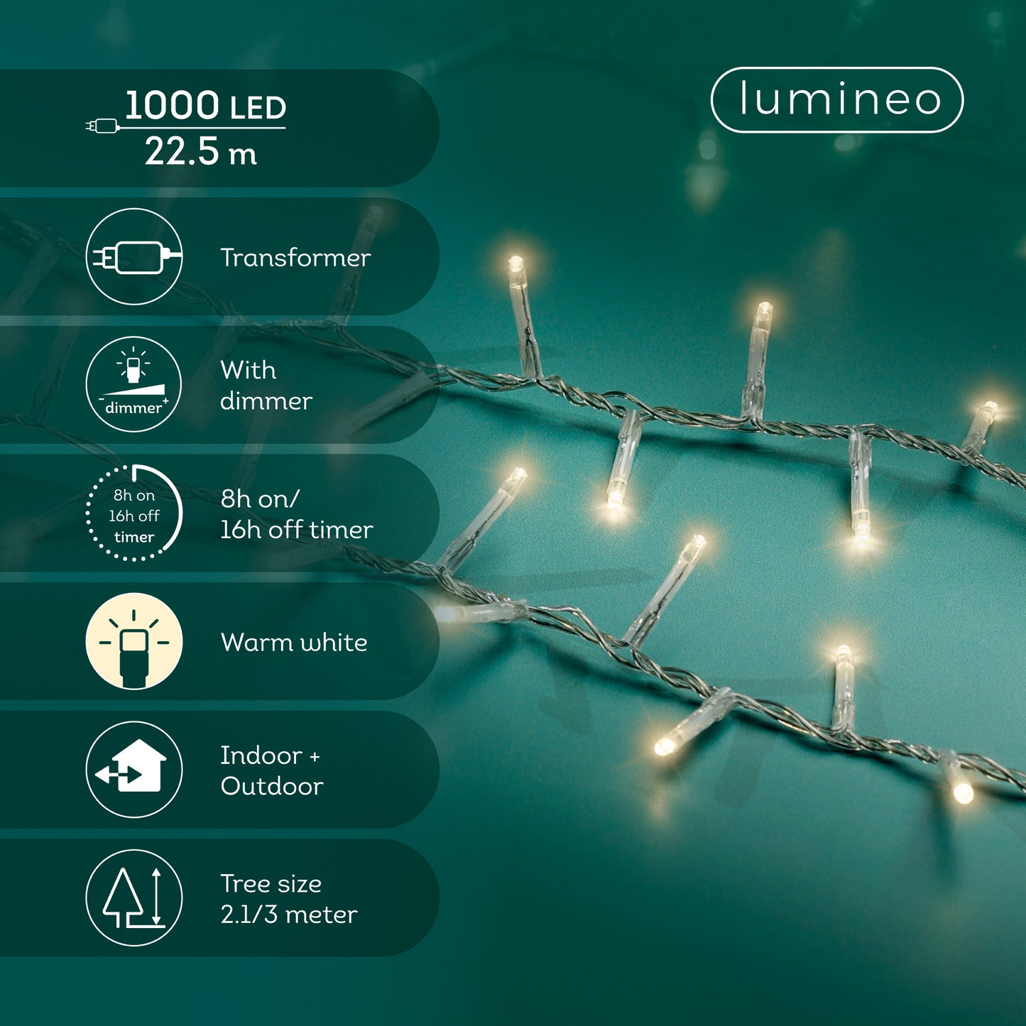Lichterkette COMPACT 1000 LED 22,5 m warm weiß, transparentes Kabel