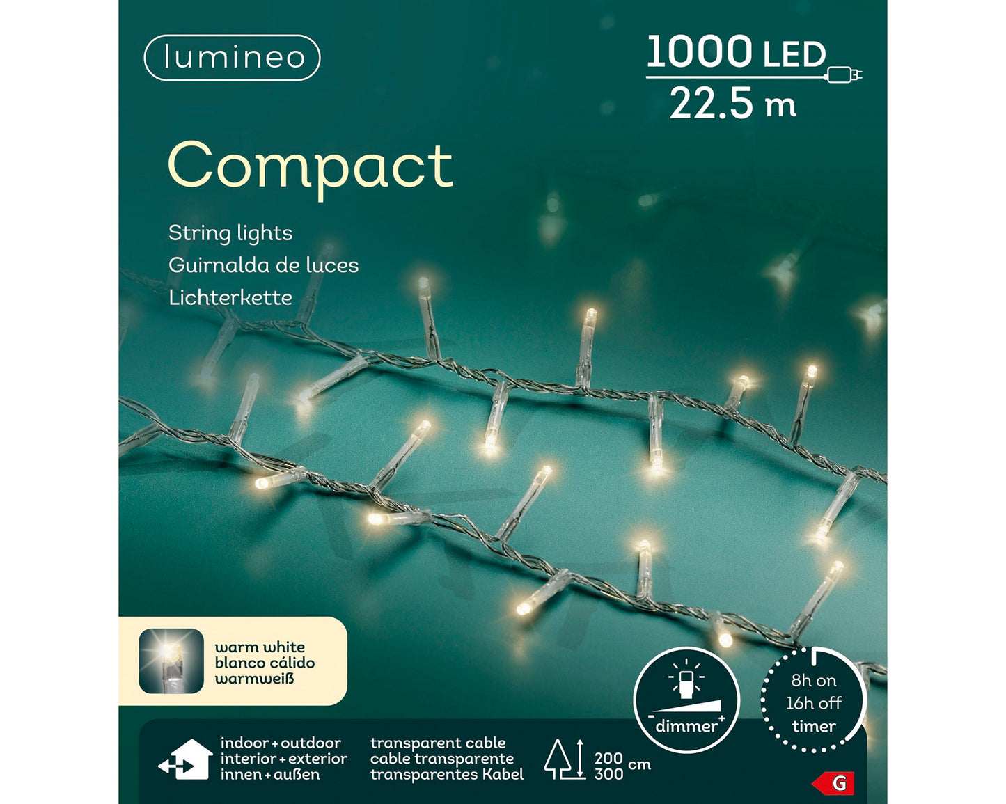 Lichterkette COMPACT 1000 LED 22,5 m warm weiß, transparentes Kabel