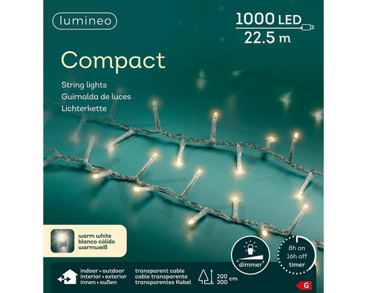 Lichterkette COMPACT 1000 LED 22,5 m warm weiß, transparentes Kabel
