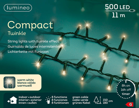 Lichterkette COMPACT TWINKLE 500 LED 11 m warm weiß, grünes Kabel