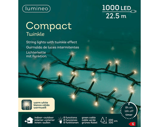 Lichterkette COMPACT TWINKLE 1000 LED 22,5 m warm weiß, grünes Kabel