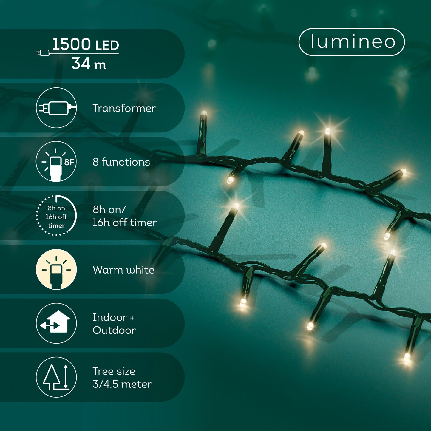 Lichterkette COMPACT TWINKLE 1500 LED 34 m warm weiß, grünes Kabel