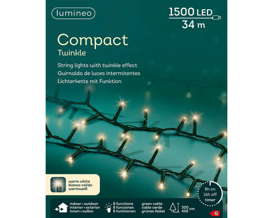 Lichterkette COMPACT TWINKLE 1500 LED 34 m warm weiß, grünes Kabel